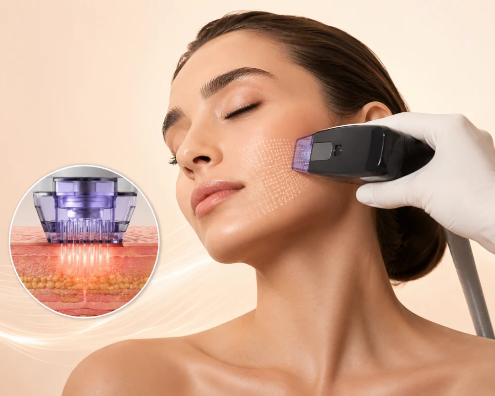 Morpheus8 Rf Microneedling Morpheus8 RF microneedling treatment on the cheek